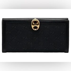 Gucci Black GG Canvas and Leather Continental Wallet with Vintage Clasp✨